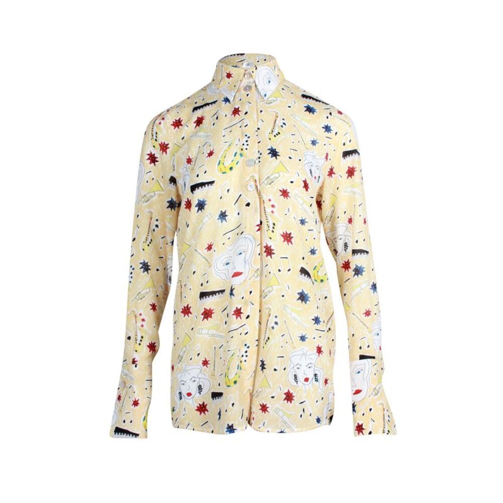 Victoria Beckham Music Long Sleeve Button Down Shirt in Light Yellow Polyester